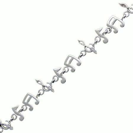 Sterling Silver Music Notes Bracelet with Cubic Zirconias - Click Image to Close